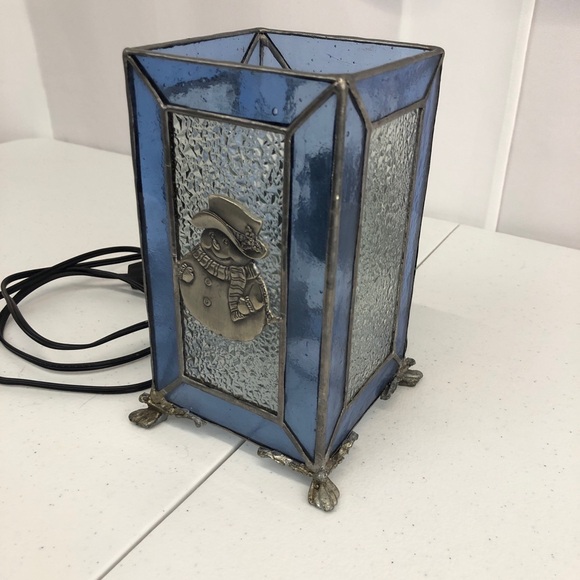 Christmas Snowman Blue Clear Glass Metal Table Lamp Night Light Electric - Picture 2 of 11